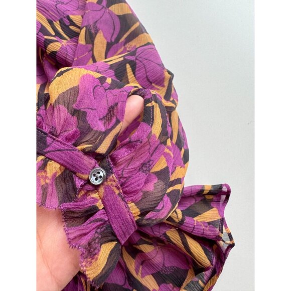 JOIE Asseline Purple Floral Print Crinkle Silk Peplum Tie Blouse Top, Size XS - Picture 6 of 9